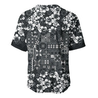 Black Hawaiian Tapa Tribal Hibiscus Baseball Jersey