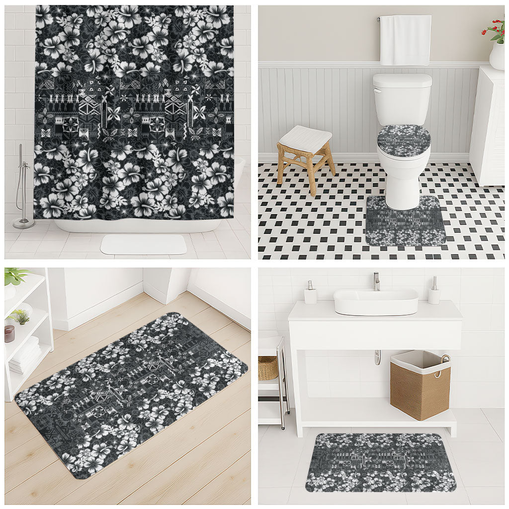 Black Hawaiian Tapa Tribal Hibiscus Bathroom Set