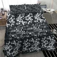 Black Hawaiian Tapa Tribal Hibiscus Bedding Set
