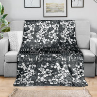 Black Hawaiian Tapa Tribal Hibiscus Blanket
