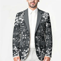 Black Hawaiian Tapa Tribal Hibiscus Blazer