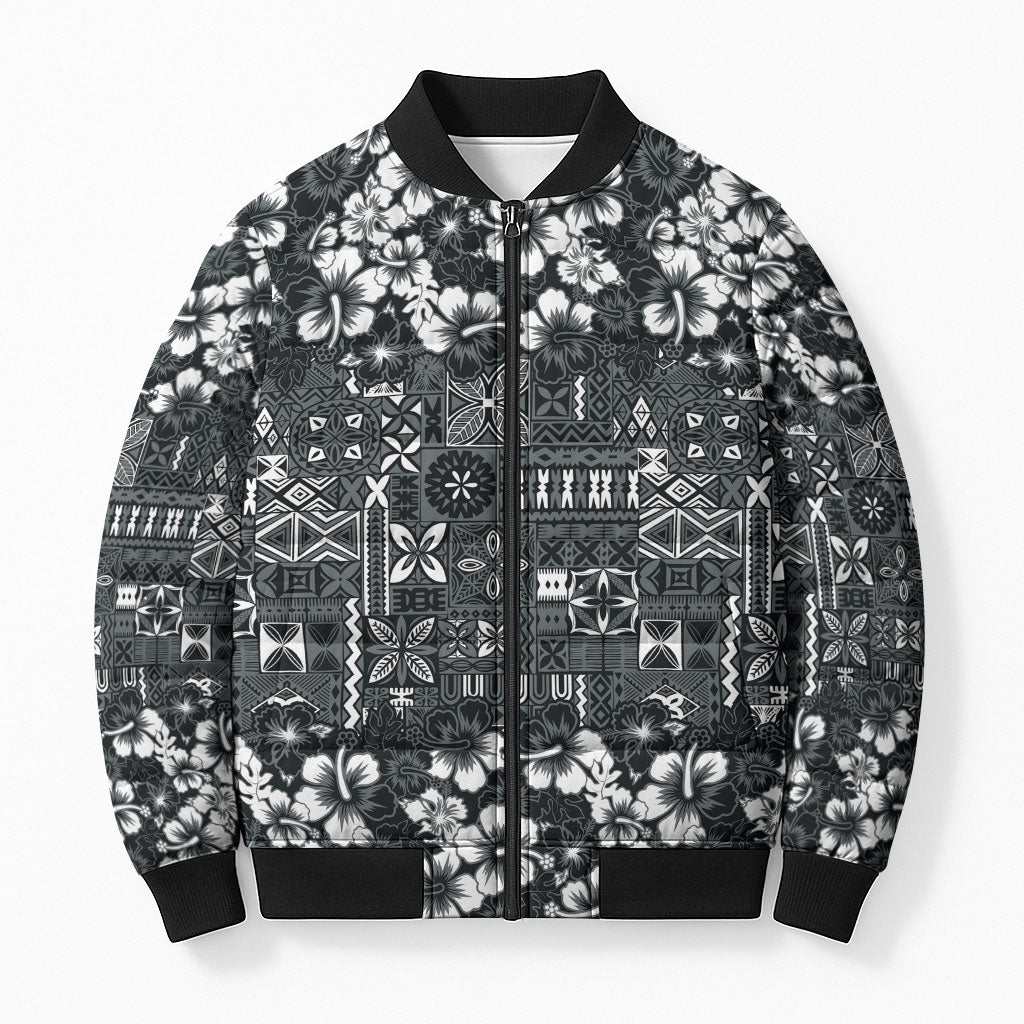 Black Hawaiian Tapa Tribal Hibiscus Bomber Puffer Jacket LT9 Unisex Black - Polynesian Pride