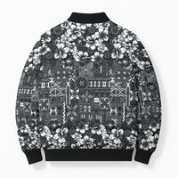 Black Hawaiian Tapa Tribal Hibiscus Bomber Puffer Jacket