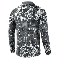 Black Hawaiian Tapa Tribal Hibiscus Button Sweatshirt
