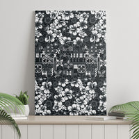 Black Hawaiian Tapa Tribal Hibiscus Canvas Wall Art