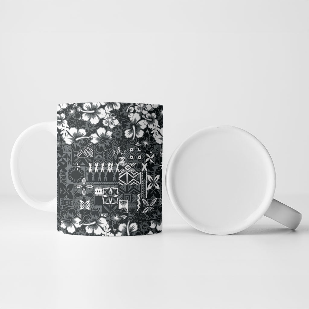 Black Hawaiian Tapa Tribal Hibiscus Ceramic Mug