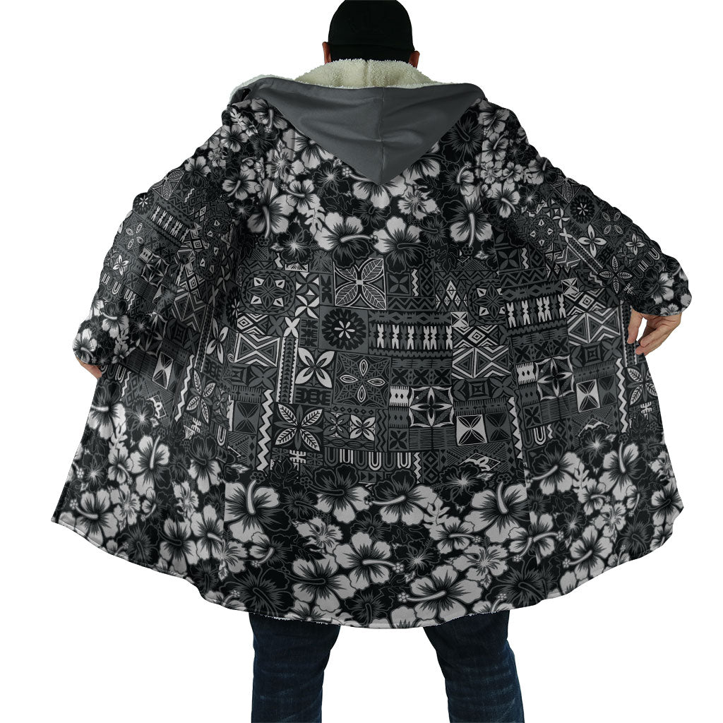Black Hawaiian Tapa Tribal Hibiscus Cloak