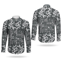 Black Hawaiian Tapa Tribal Hibiscus Couples Matching Mermaid Dress and Long Sleeve Button Shirt