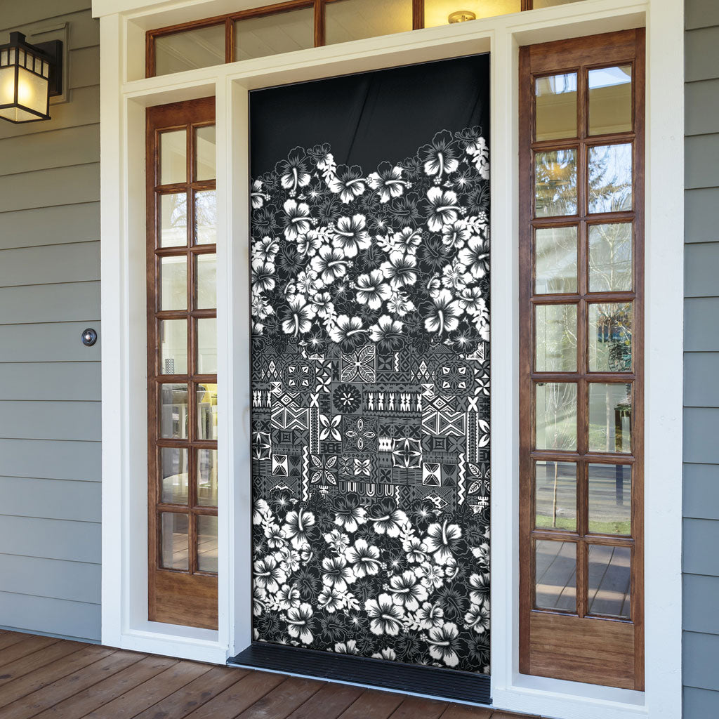 Black Hawaiian Tapa Tribal Hibiscus Door Cover