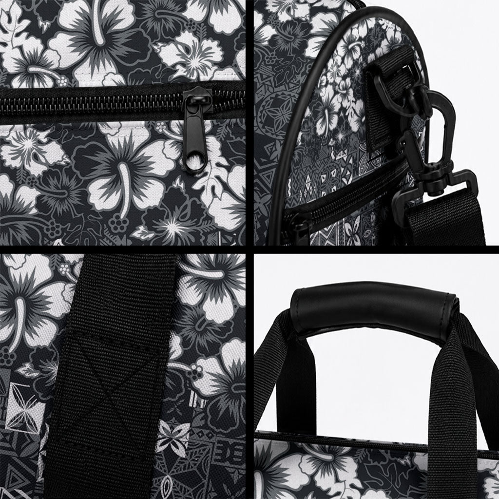 Black Hawaiian Tapa Tribal Hibiscus Duffle Bag LT9 - Polynesian Pride