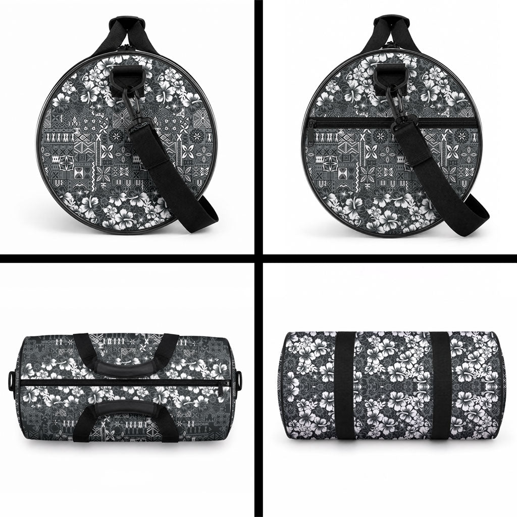 Black Hawaiian Tapa Tribal Hibiscus Duffle Bag LT9 - Polynesian Pride
