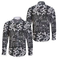 Black Hawaiian Tapa Tribal Hibiscus Family Matching Short Sleeve Bodycon Dress and Hawaiian Shirt