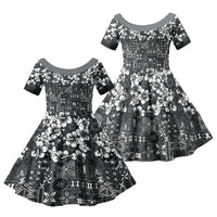 Black Hawaiian Tapa Tribal Hibiscus Family Matching Summer Maxi Dress and Hawaiian Shirt