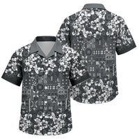 Black Hawaiian Tapa Tribal Hibiscus Family Matching Tank Maxi Dress and Hawaiian Shirt