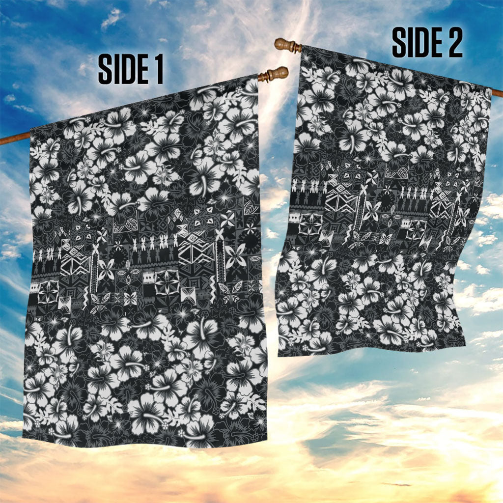 Black Hawaiian Tapa Tribal Hibiscus Garden Flag