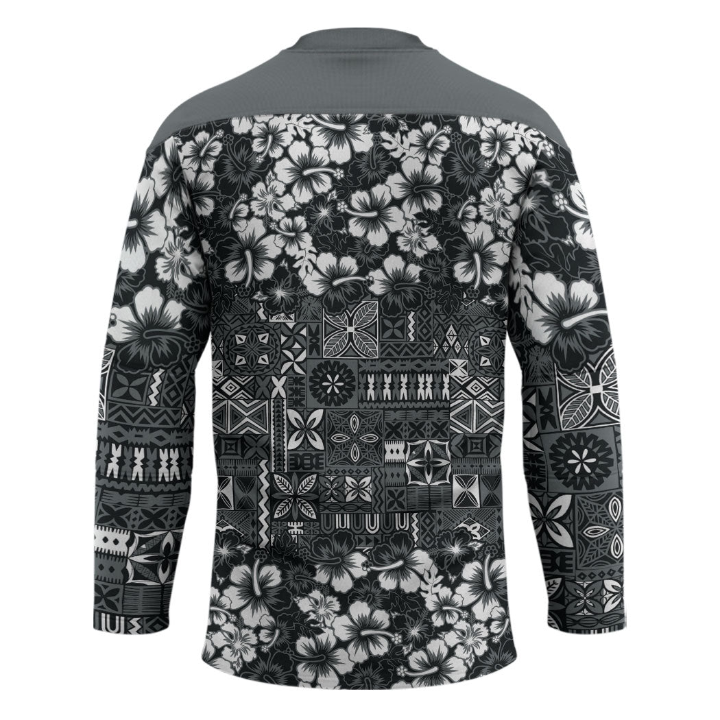 Black Hawaiian Tapa Tribal Hibiscus Hockey Jersey