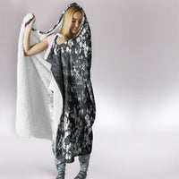 Black Hawaiian Tapa Tribal Hibiscus Hooded Blanket