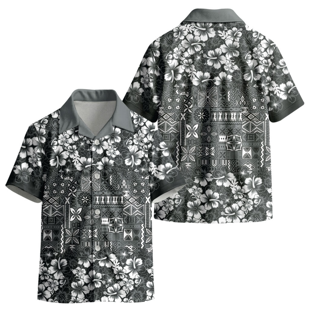 Black Hawaiian Tapa Tribal Hibiscus Kid Hawaiian Shirt