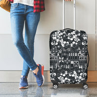 Black Hawaiian Tapa Tribal Hibiscus Luggage Cover