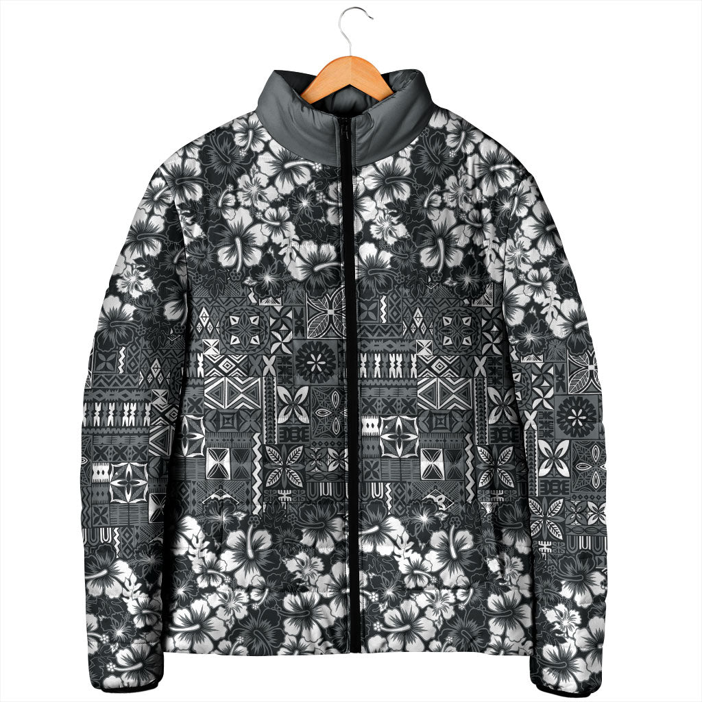 Black Hawaiian Tapa Tribal Hibiscus Padded Jacket