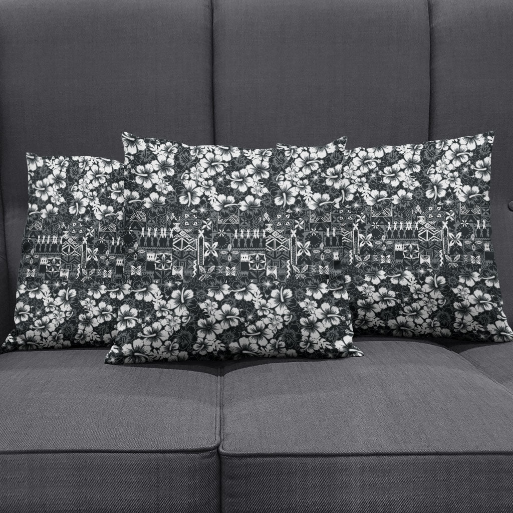 Black Hawaiian Tapa Tribal Hibiscus Pillow Cover