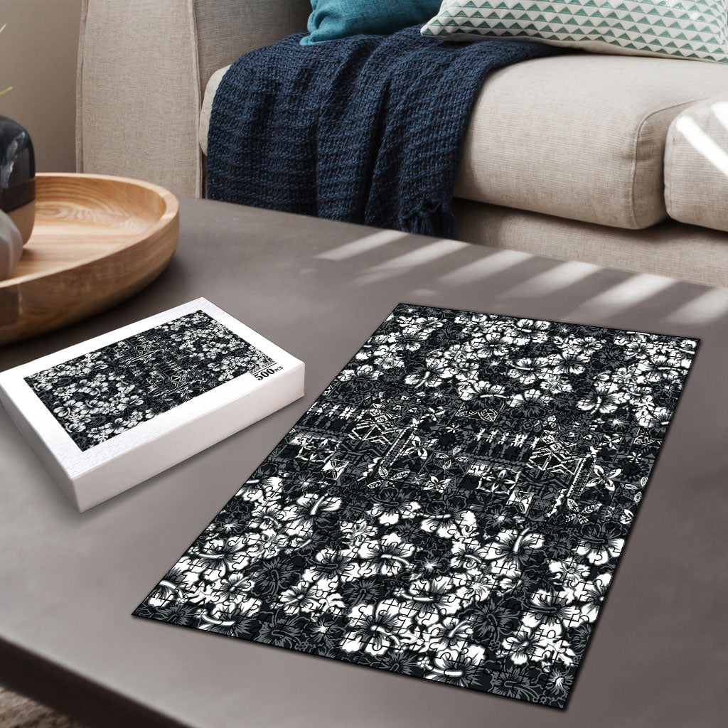 Black Hawaiian Tapa Tribal Hibiscus Puzzle