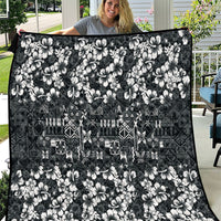 Black Hawaiian Tapa Tribal Hibiscus Quilt