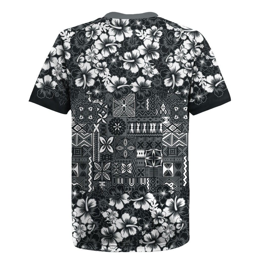 Black Hawaiian Tapa Tribal Hibiscus Rugby Jersey