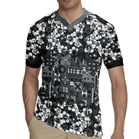 Black Hawaiian Tapa Tribal Hibiscus Rugby Jersey