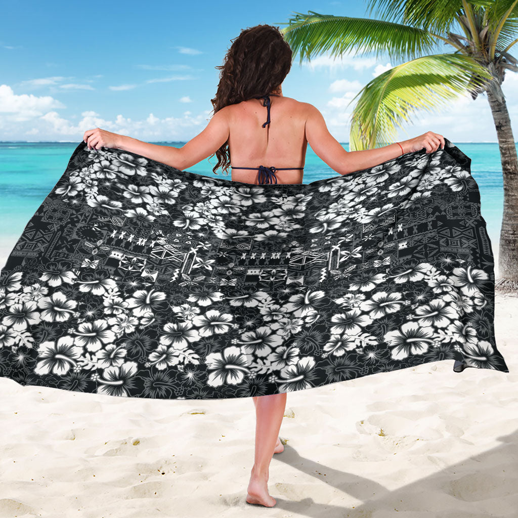 Black Hawaiian Tapa Tribal Hibiscus Sarong