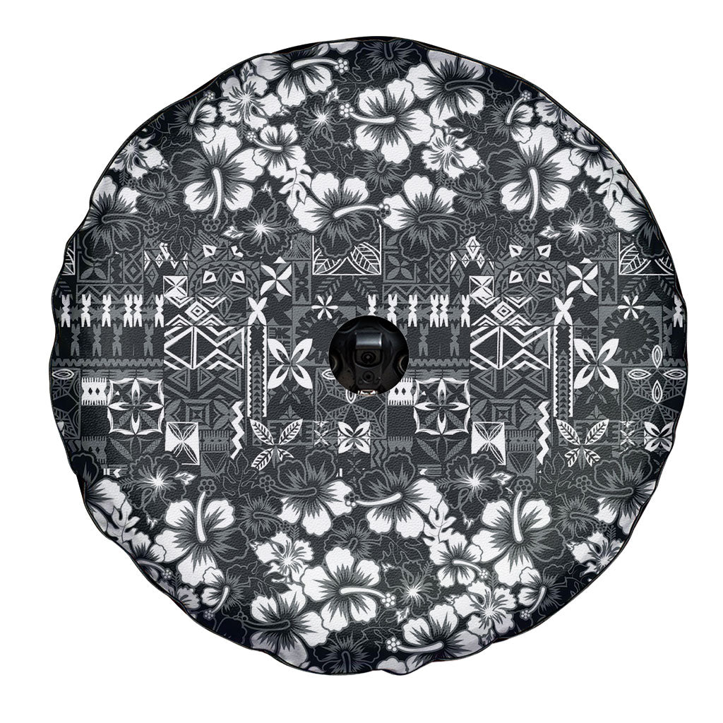 Black Hawaiian Tapa Tribal Hibiscus Spare Tire Cover