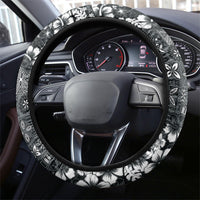 Black Hawaiian Tapa Tribal Hibiscus Steering Wheel Cover