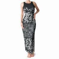 Black Hawaiian Tapa Tribal Hibiscus Tank Maxi Dress