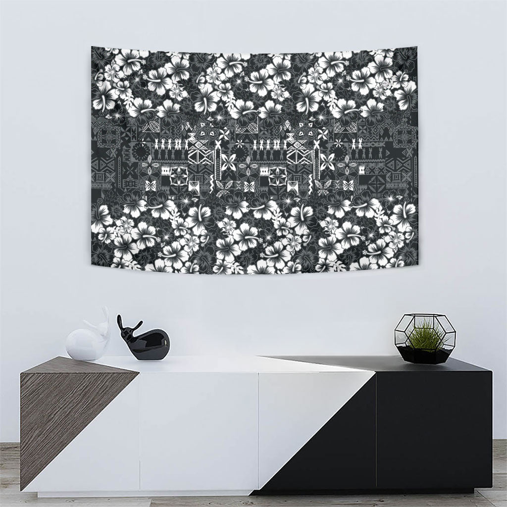 Black Hawaiian Tapa Tribal Hibiscus Tapestry