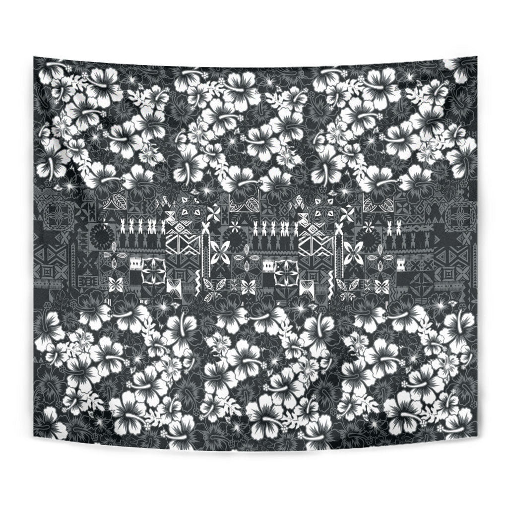 Black Hawaiian Tapa Tribal Hibiscus Tapestry