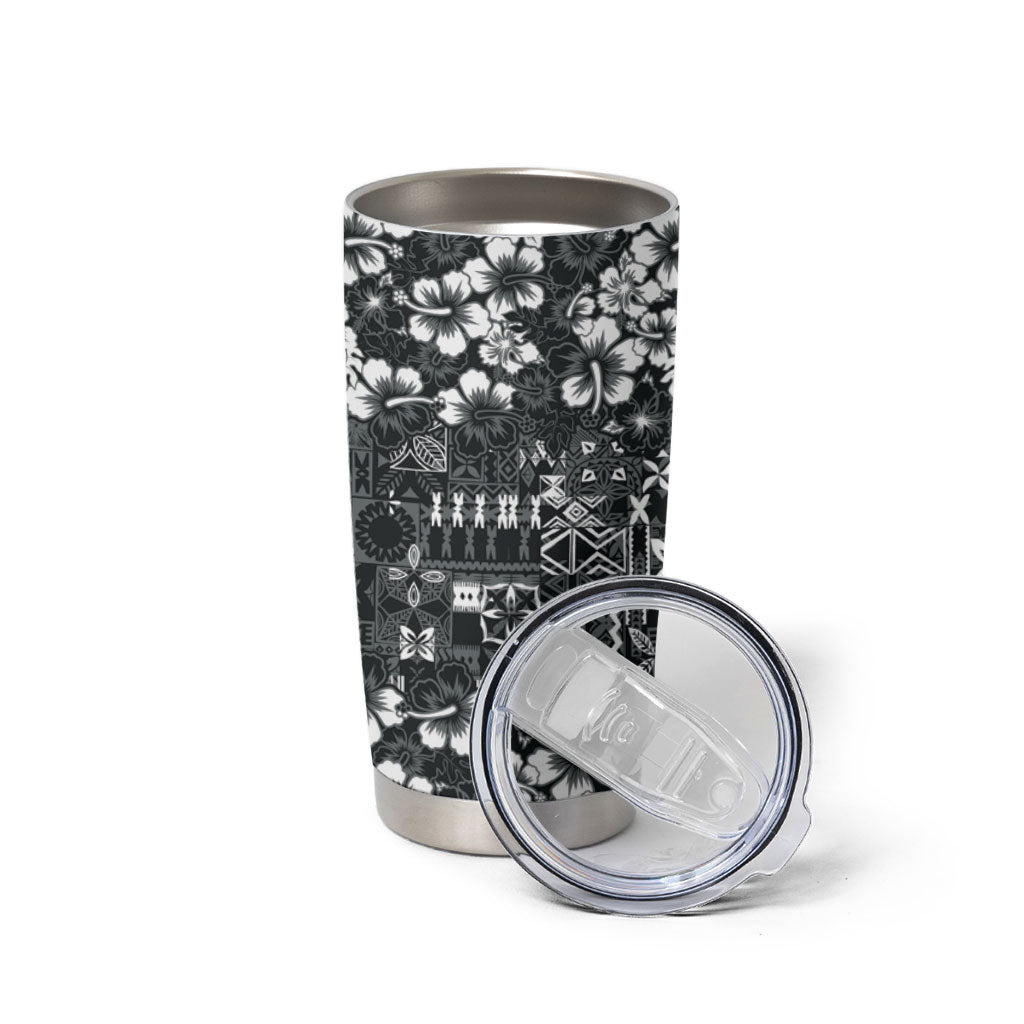 Black Hawaiian Tapa Tribal Hibiscus Tumbler Cup