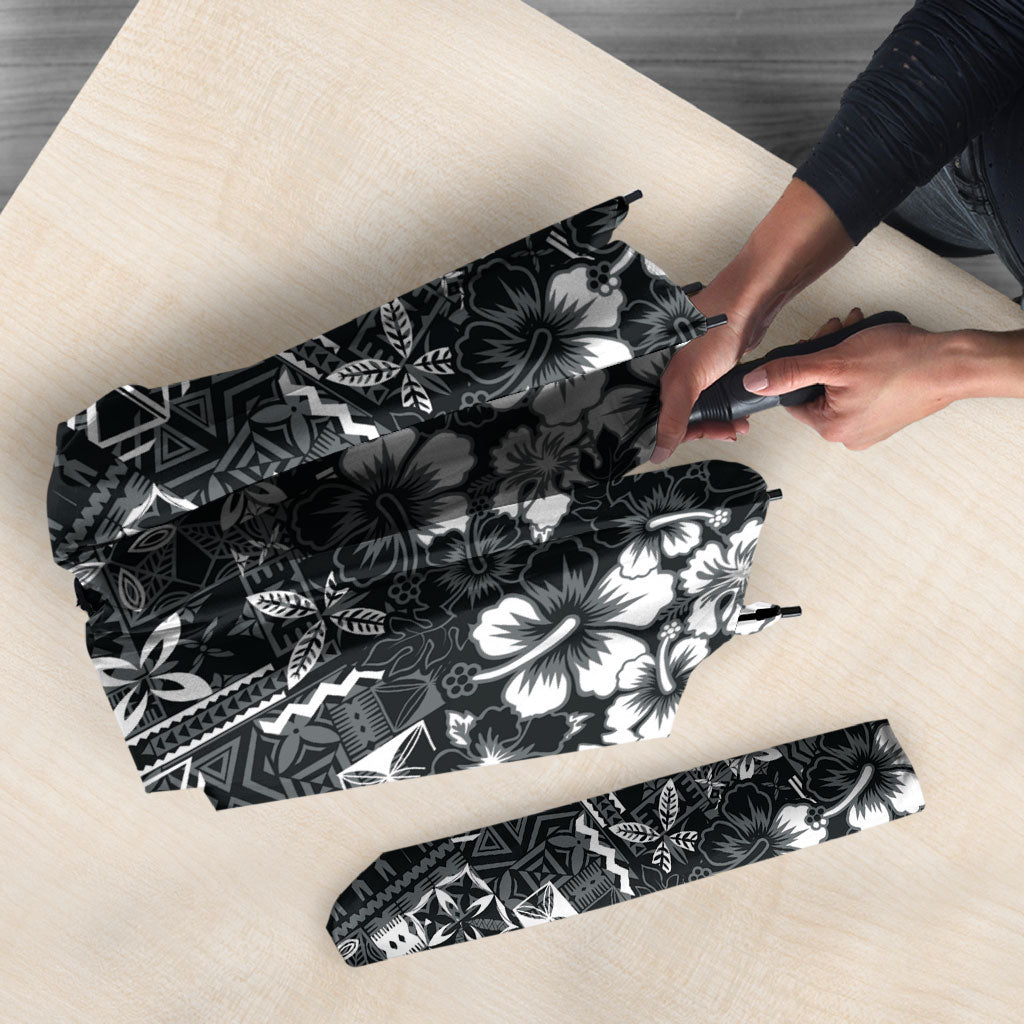 Black Hawaiian Tapa Tribal Hibiscus Umbrella