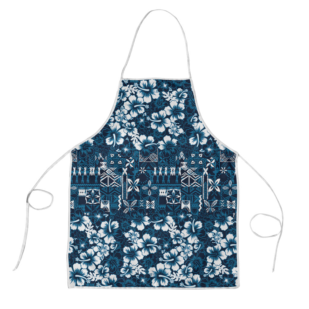 Blue Hawaiian Tapa Tribal Hibiscus Apron LT9 Blue - Polynesian Pride