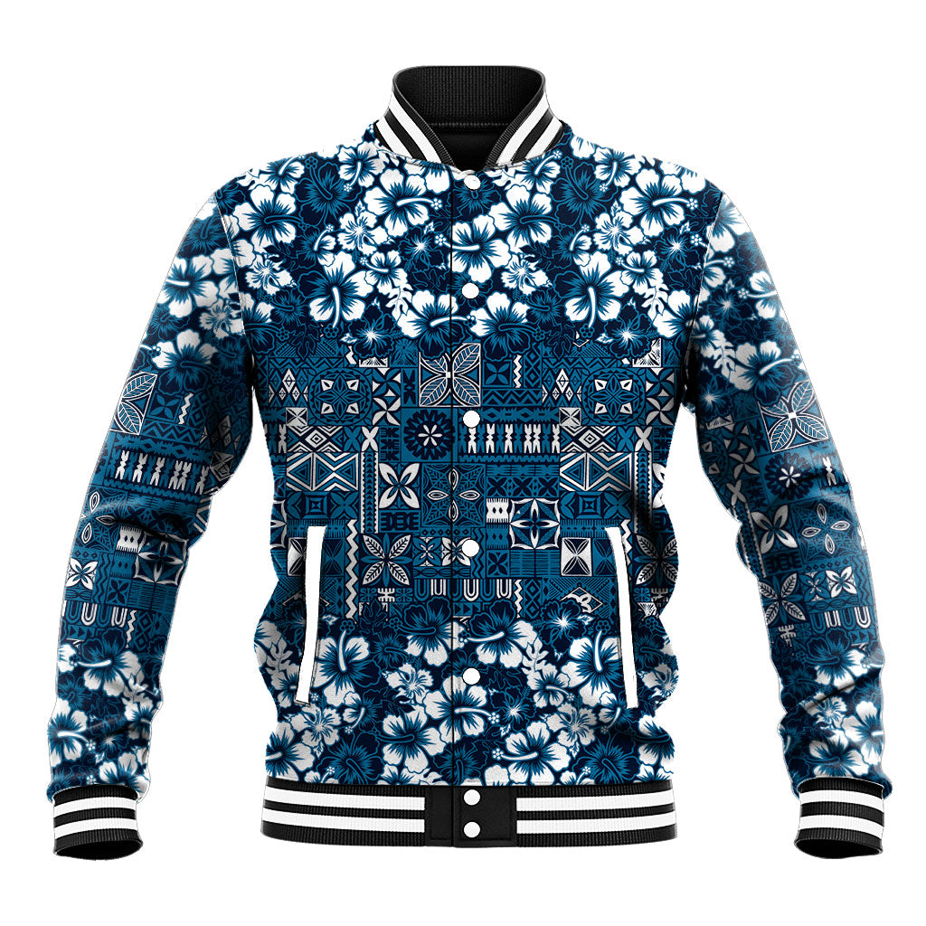 Blue Hawaiian Tapa Tribal Hibiscus Baseball Jacket LT9 Unisex Blue - Polynesian Pride