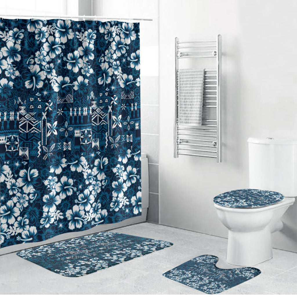 Blue Hawaiian Tapa Tribal Hibiscus Bathroom Set