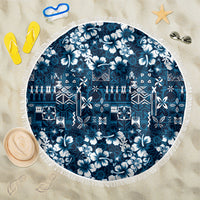 Blue Hawaiian Tapa Tribal Hibiscus Beach Blanket