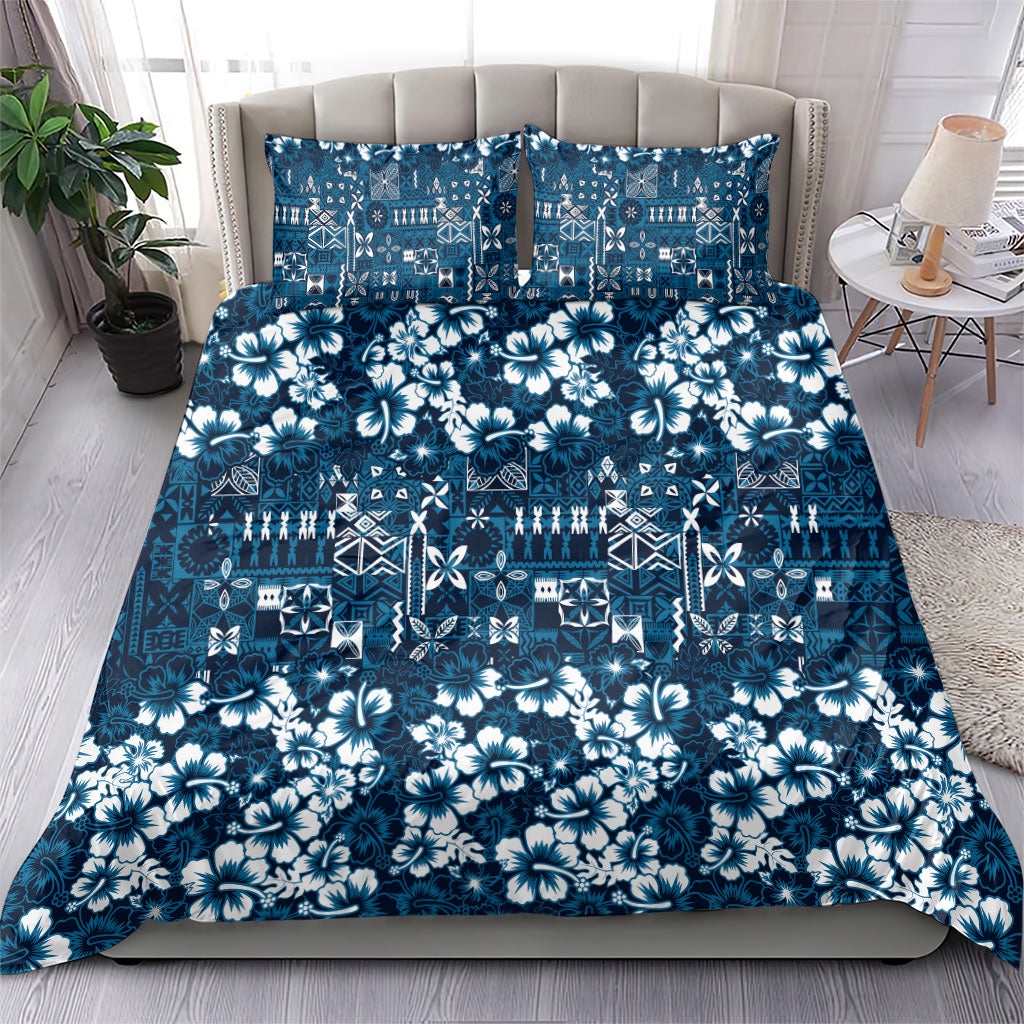 Blue Hawaiian Tapa Tribal Hibiscus Bedding Set