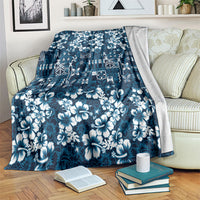 Blue Hawaiian Tapa Tribal Hibiscus Blanket