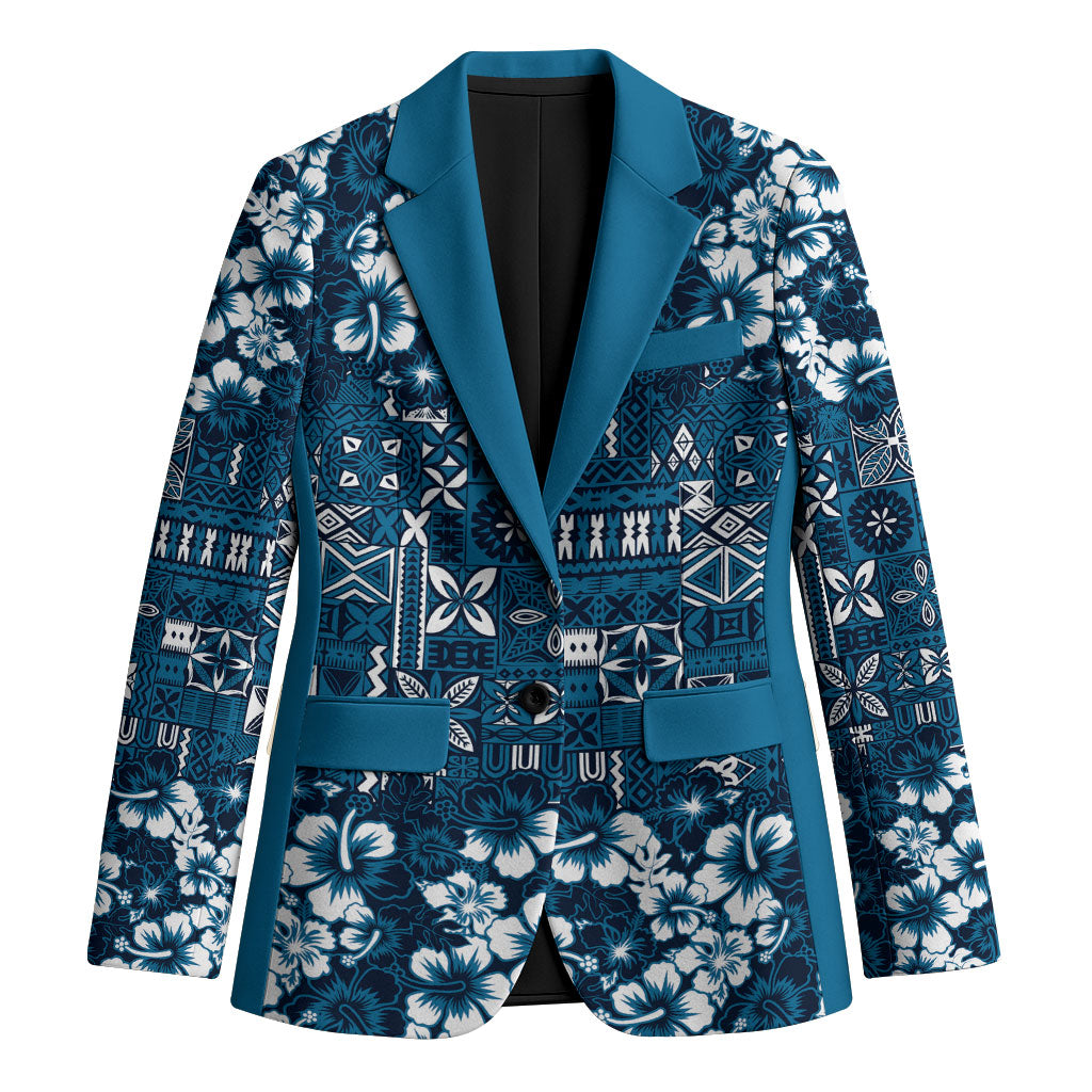 Blue Hawaiian Tapa Tribal Hibiscus Blazer