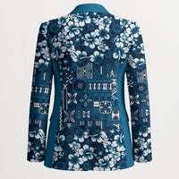 Blue Hawaiian Tapa Tribal Hibiscus Blazer