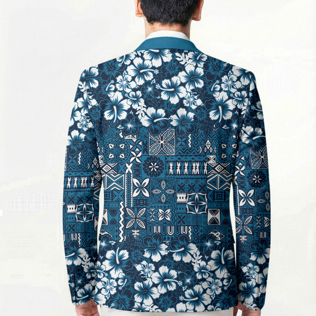 Blue Hawaiian Tapa Tribal Hibiscus Blazer