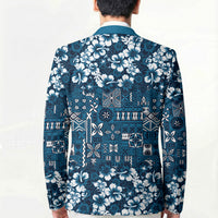 Blue Hawaiian Tapa Tribal Hibiscus Blazer