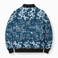 Blue Hawaiian Tapa Tribal Hibiscus Bomber Puffer Jacket