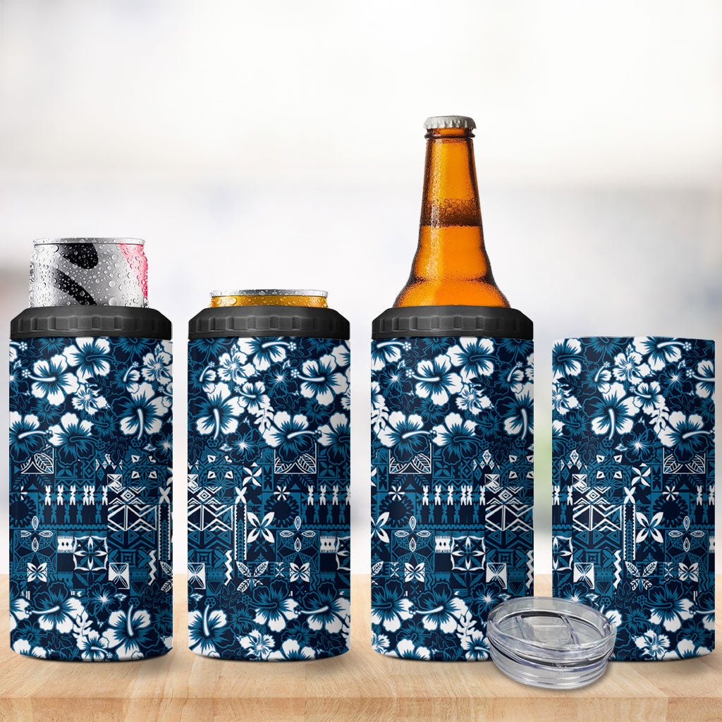 Blue Hawaiian Tapa Tribal Hibiscus 4 in 1 Can Cooler Tumbler