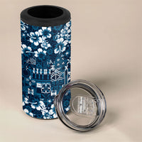 Blue Hawaiian Tapa Tribal Hibiscus 4 in 1 Can Cooler Tumbler